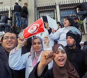 Protesters in Tunisia. 