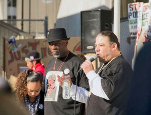 Oscar Grant’s daughter, Tatiana, with Cephus ‘Uncle Bobby’ Johnson and Jack Bryson.Photo: Ingrid Martin