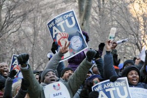 Following snow storm, 5,000 march across Brooklyn Bridge to rally in Manhattan, Feb. 10.WW photo: Brenda Ryan