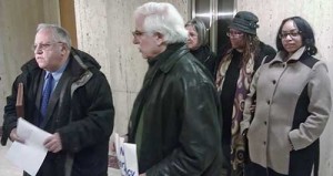 Jerome Goldberg and David Sole, right, joined by activists at press conference, Feb. 14.WW photo: Abayomi Azikiwe