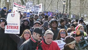 Solidarity with school bus strikers, Feb. 10, NYC.WW photo: Joseph Piette