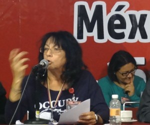WW’s Berta Joubert-Ceci, right, makes her contribution to the Seminar on Parties and the New Society in Mexico City.