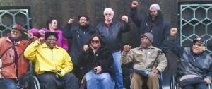 Supporters gather outside courthouse on April 4 for S. Baxter Jones (front, second from right).WW photo: Abayomi Azikiwe