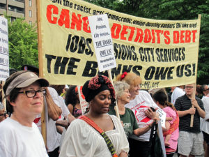 Moratorium NOW! Coalition brings anti-austerity program for cancelling bank debt.WW photo: Cheryl LaBash