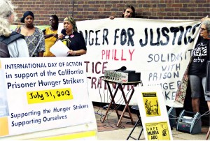 Pam Africa speaks at a rally in front of the Philadelphia Federal Building on July 31, in solidarity with the California prisoners’ hunger strike.