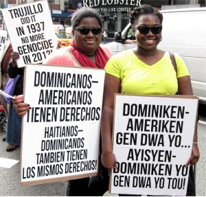 In Spanish and Creole, signs read, ‘Dominican-Americans have rights; Haitian-Dominicans have the same rights.’WW photo: G. Dunkel 