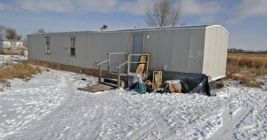 The Fort Yates, North Dakota, mobile home where Debbie Dogskin was found dead of exposure to extreme cold. The temperature inside was -1 degree Fahrenheit and the propane tank was empty.