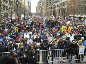 View from platform during historic Raleigh march.