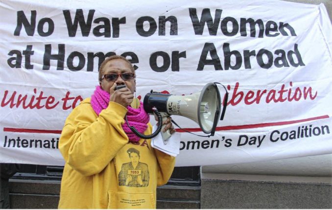 Monica Moorehead speaking on International Women’s Day in New York.