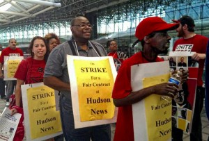 Hudson News workers on strike, May 22.WW photo: Sharon Black