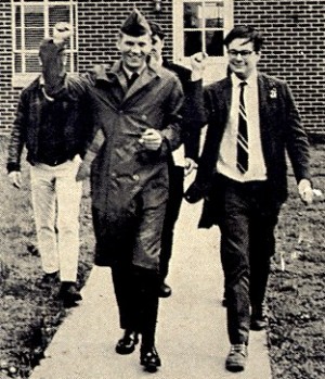 From left, Terry Klug and Andy Stapp leaving Klug’s court-martial at Fort Dix, 1969.