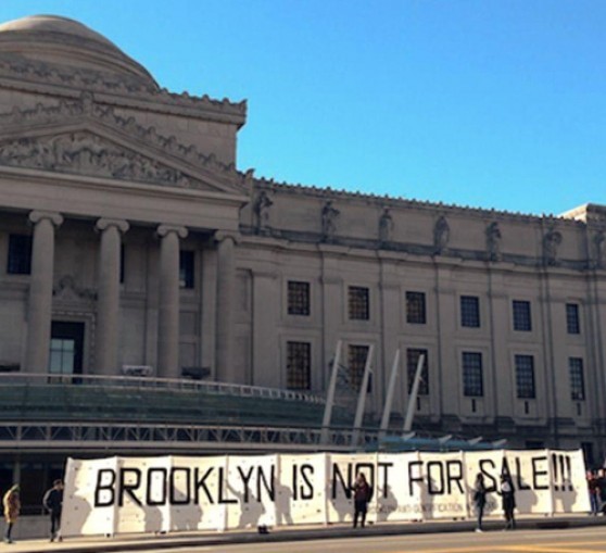 The Brooklyn Antigentrification Network protests in front of the Brooklyn Museum.