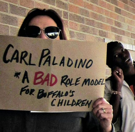 Rally shouts “HELL NO, Carl Paladino! Sexism and Racism is NOT ‘normal’ at the Buffalo School Board, Oct. 12.