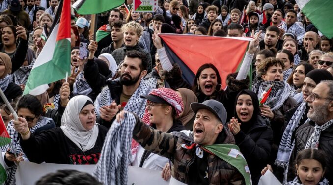 Thousands of protesters on April 6 in Copenhagen, Denmark, demand a ceasefire, access to aid and an end to Israel's genocide in Gaza.
