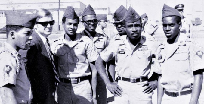 From left, Pfc. Ernest Bess, Atty. Michael Kennedy, Pfc. Guy Smith, Sp/4 Albert Henry, Pvt. Ernest Frederick, Sgt. Robert Rucker, Sp/4 Tollie Royal. October 1968 at Fort Hood, Texas.