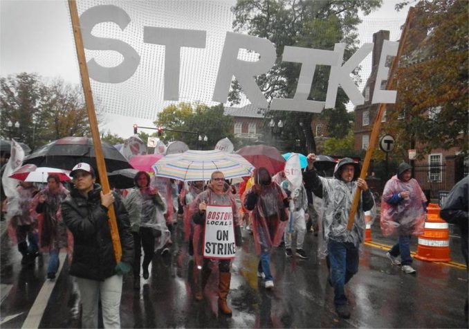 Harvard workers on strike, Oct. 9.