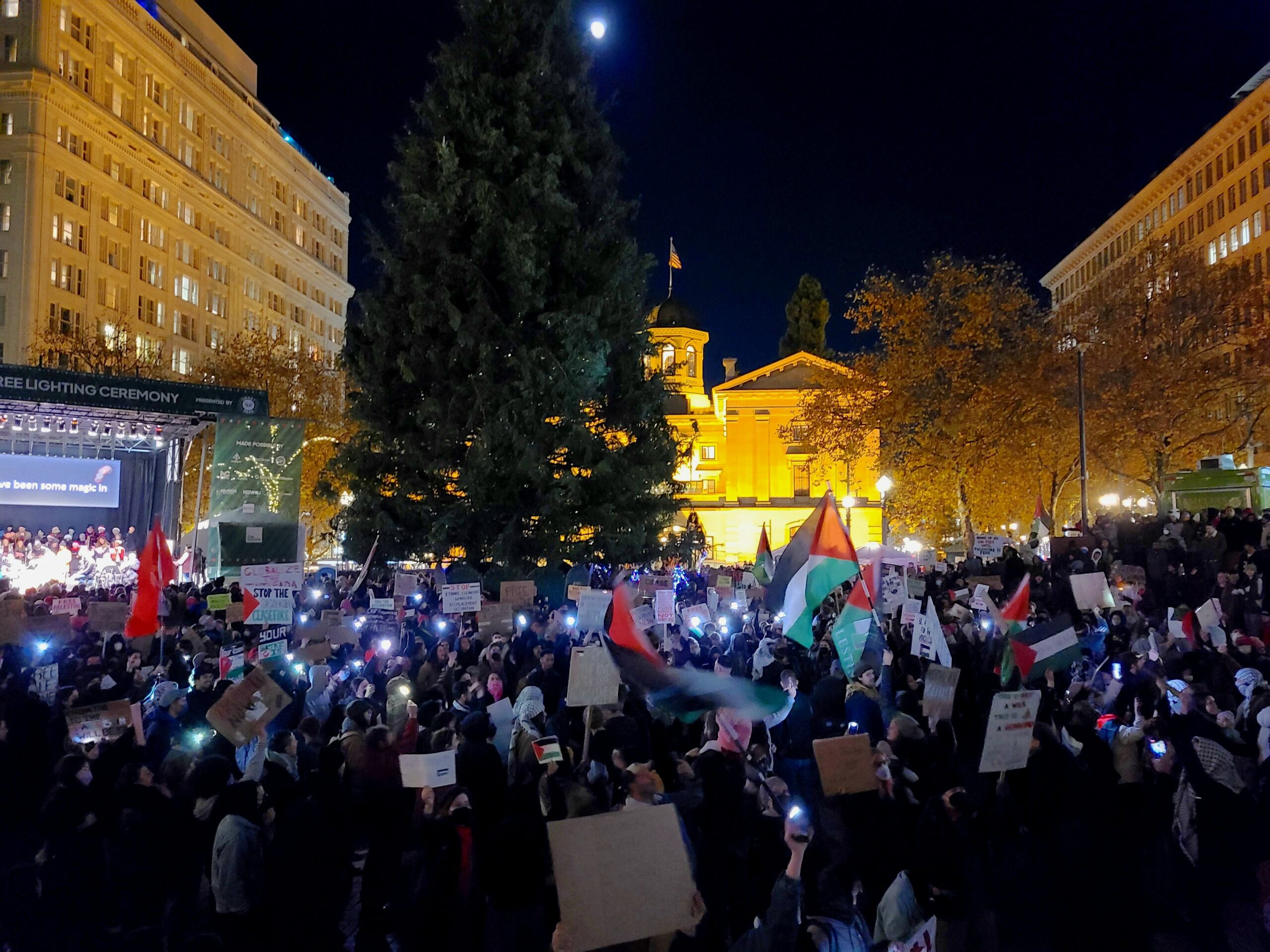 Portland actions back pro-Palestine store workers, disrupt tree lighting - Vimarsana News