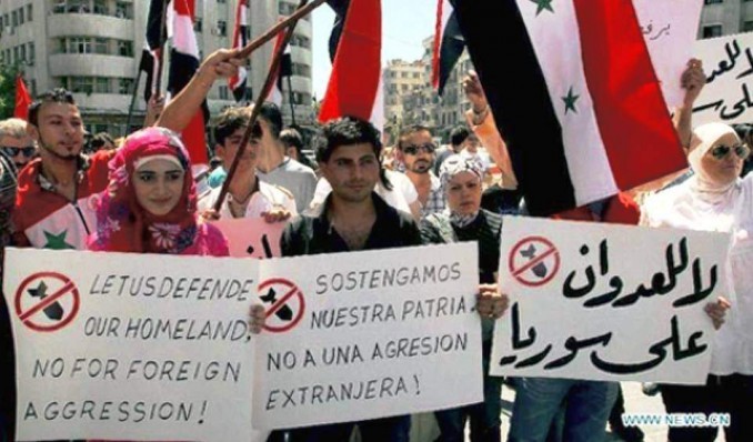 Demonstration in Damscus, Syria opposing U.S. aggression.