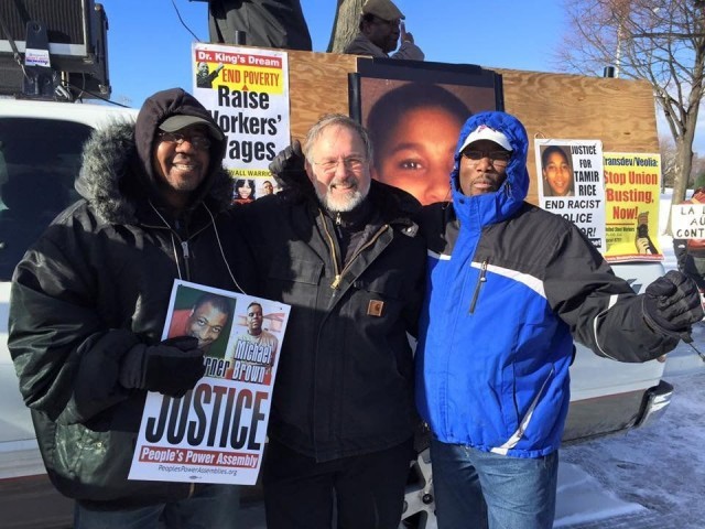 Some of Local 8751’s Team Solidarity attended MLK Day actions in Boston. From left, Claude St. Germain, Stevan Kirschbaum, Fred Floreal.Photo: Team Solidarity