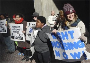 Boston homeless and their supporters at City Hall.WW photo: Liz Green