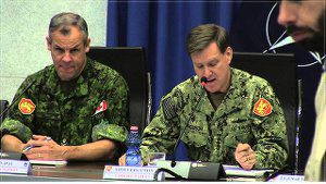 Adm. Mark Ferguson, right, Commander of Allied Joint Force Command Naples, gives remarks on Nov. 12, 2014, regarding Trident Juncture role in expanding NATO’s operations.