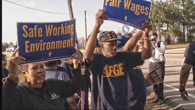 AFGE members protest unsafe working conditions at Fort Gordon, Ga., in March.