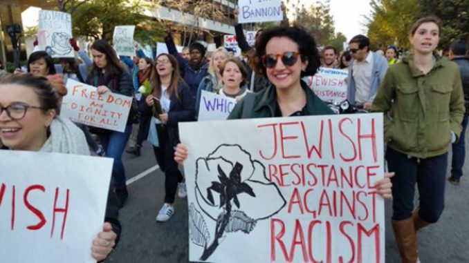 If Not Now, an anti-occupation Jewish group, marches on Trump transition headquarters in Washington, D.C., to protest anti-Semitism.