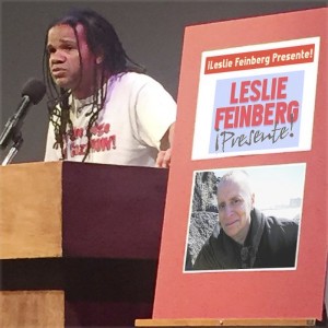 Jefferson Azevedo honoring Leslie Feinberg in Los Angeles.