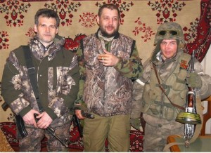 Commissar Alexey Markov (Good), Commander Pyotr Biryukov (Arkadich) and Roman Omelchenko (Plastun) during the liberation of Debaltsevo, Februray 2015.Photo:  Volunteer Communist Detachment 