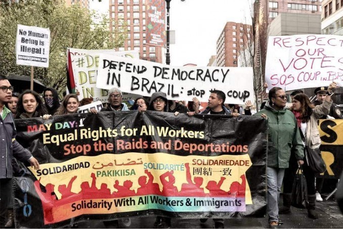 International working-class solidarity and battling racism are the main goals. May 1, New York City.