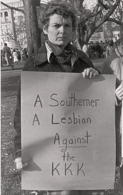 Minnie Bruce Pratt anti-Klan demonstration, Washington, DC, 1982.Photo: Joan E. Biren