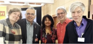 In Mexico City, Venezuelan and Mexican participants in “The Parties and a New Society” seminar with Berta Joubert-Ceci, center and John Catalinotto, right.