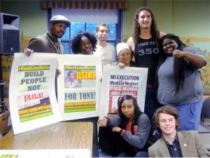 Pam Africa with leaders of the Madison-based Young Gifted and Black coalition and Rockford FIST at the Memorial Union at the University of Wisconsin - Madison, June 26.