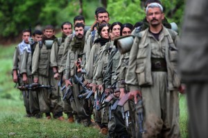 Kurdistan Workers' Party (PKK) fighters arrive in the northern Iraqi city of Dohuk.