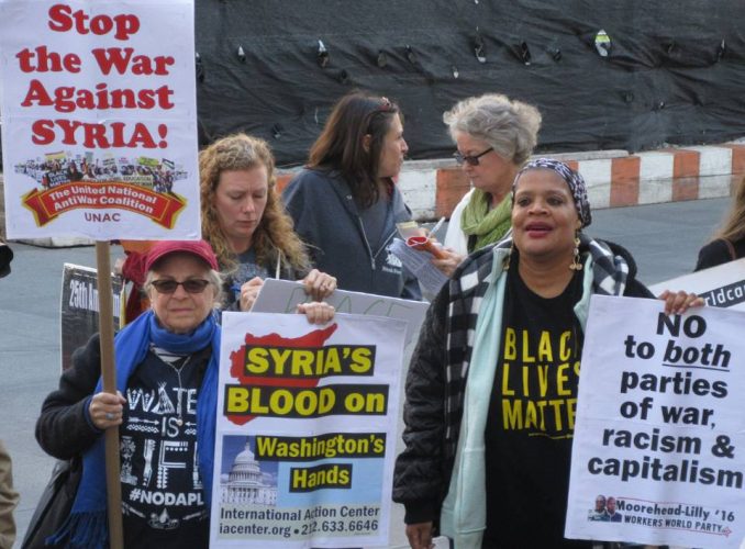 Brooklyn, N.Y., Nov. 5. Protest against U.S. intervention in Syria marches to Hillary Clinton's office.