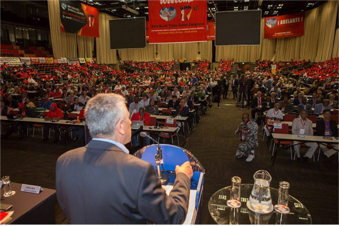 General Secretary of the WFTU, George Mavrikos, speaking at the 17th World Trade Union Congress, Durban, South Africa.