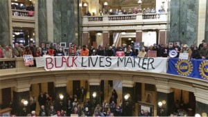 Black Lives Matter activists stand with unions in Madison in February.