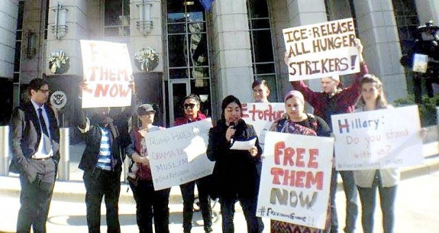 A Dec. 10 solidarity protest in front of U.S. Immigration and Customs Enforcement (ICE) headquarters in Washington, DC, demands the release of all hunger-striking detained immigrants.Photo: Yashi Mori